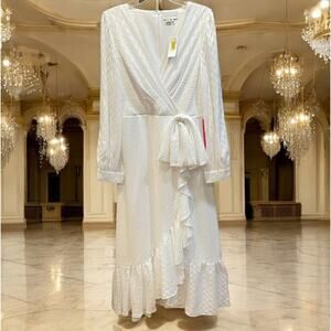 NWT Sachin & Babi White Midi Dress Womens Sz 12 Asymmetrical Ruffle Coquette